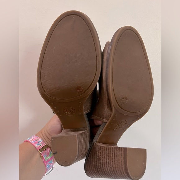 Lucky Brand 'Lisza' Open Toe Tan Brown Leather Bootie Shoes Wooden Heel‎ Size 8 - Picture 9 of 12